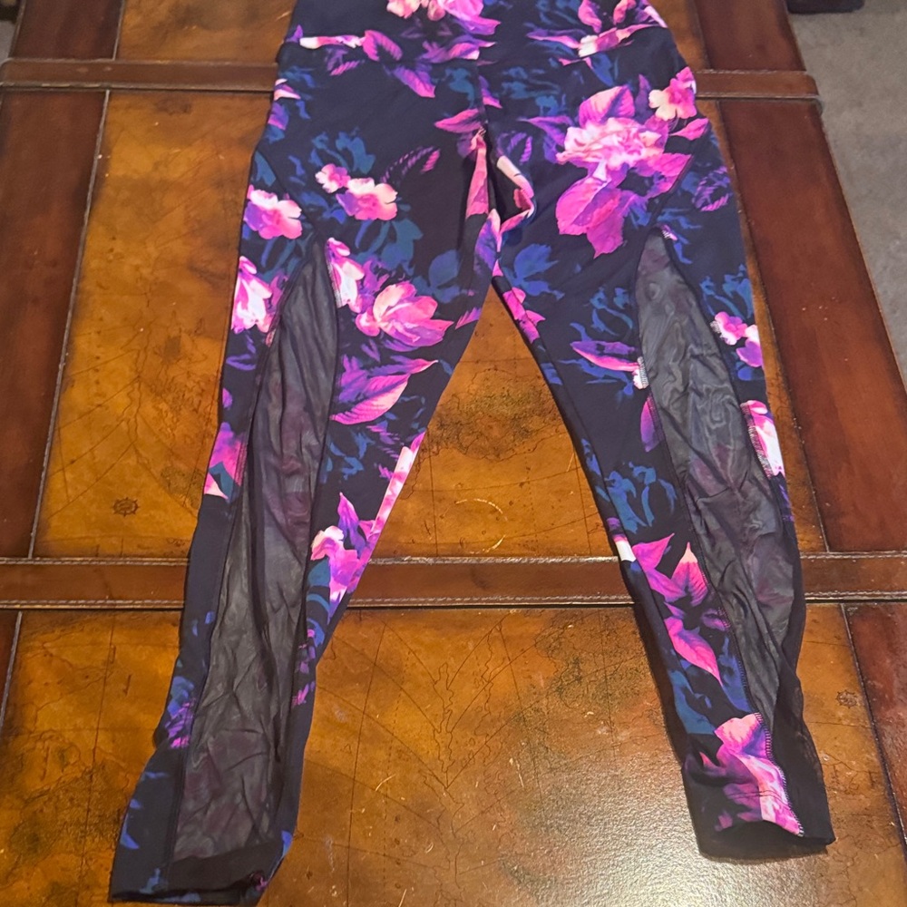 PINK Victoria's Secret Black Leggings with Pink and Purple Floral